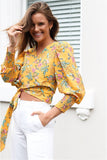Floral Long Sleeve Wrap Top